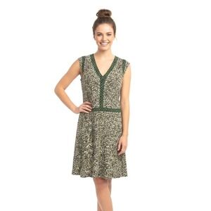 BCBGMAXAZRIA‎ Dress S Green Multicolor A-Line V-Neck Geometric Polka Dot Chic